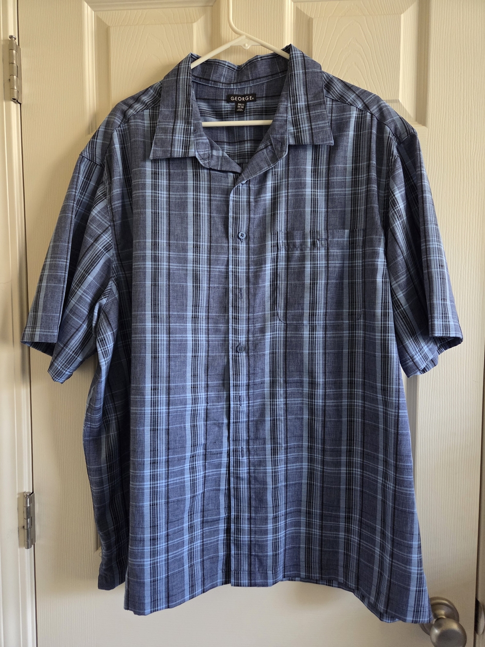 George Men's Blue Plaid Short-Sleeve Button-Down Shirt